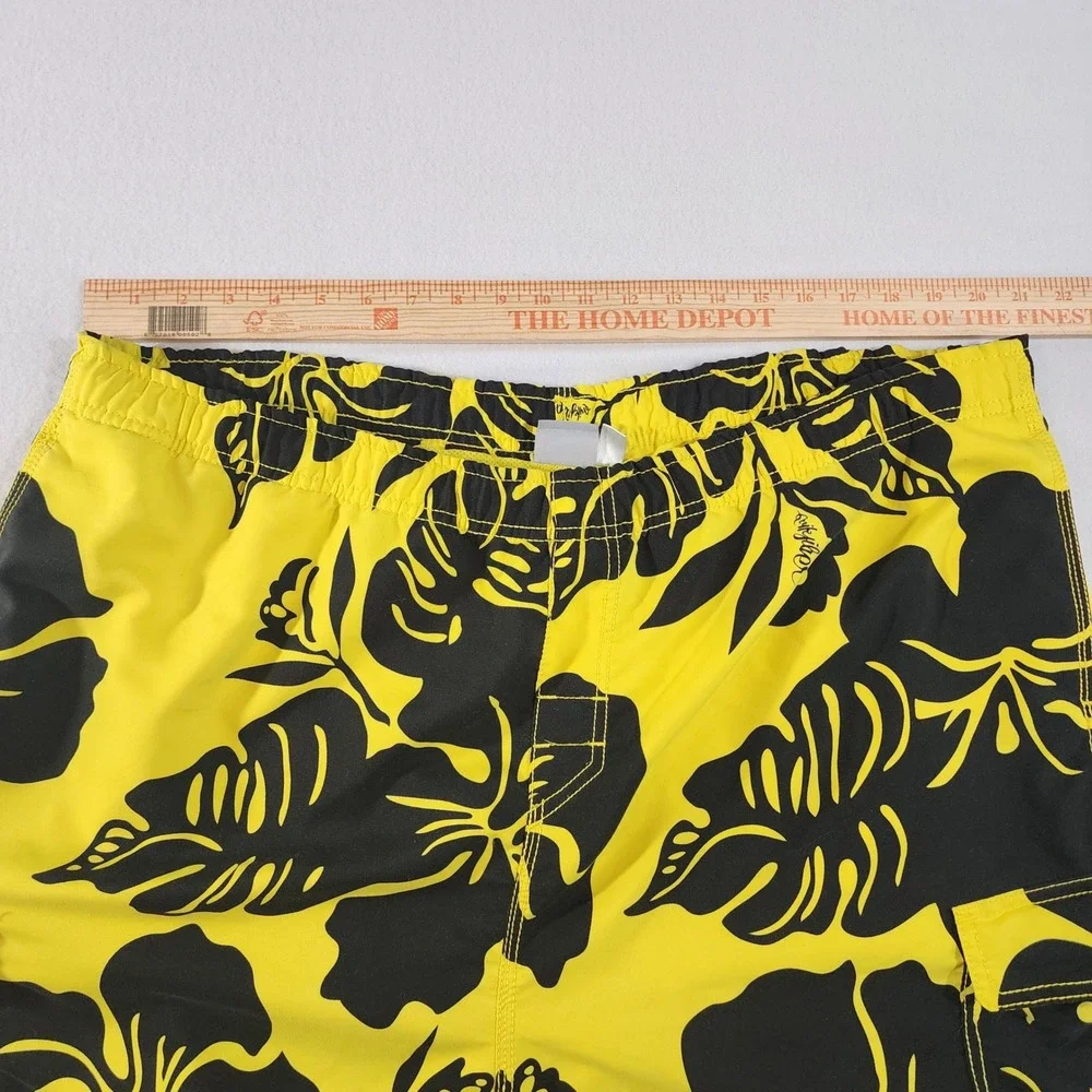 Quiksilver Mens XXL‎ Yellow Black Tropical Floral Cargo Board Shorts Swim Trunks